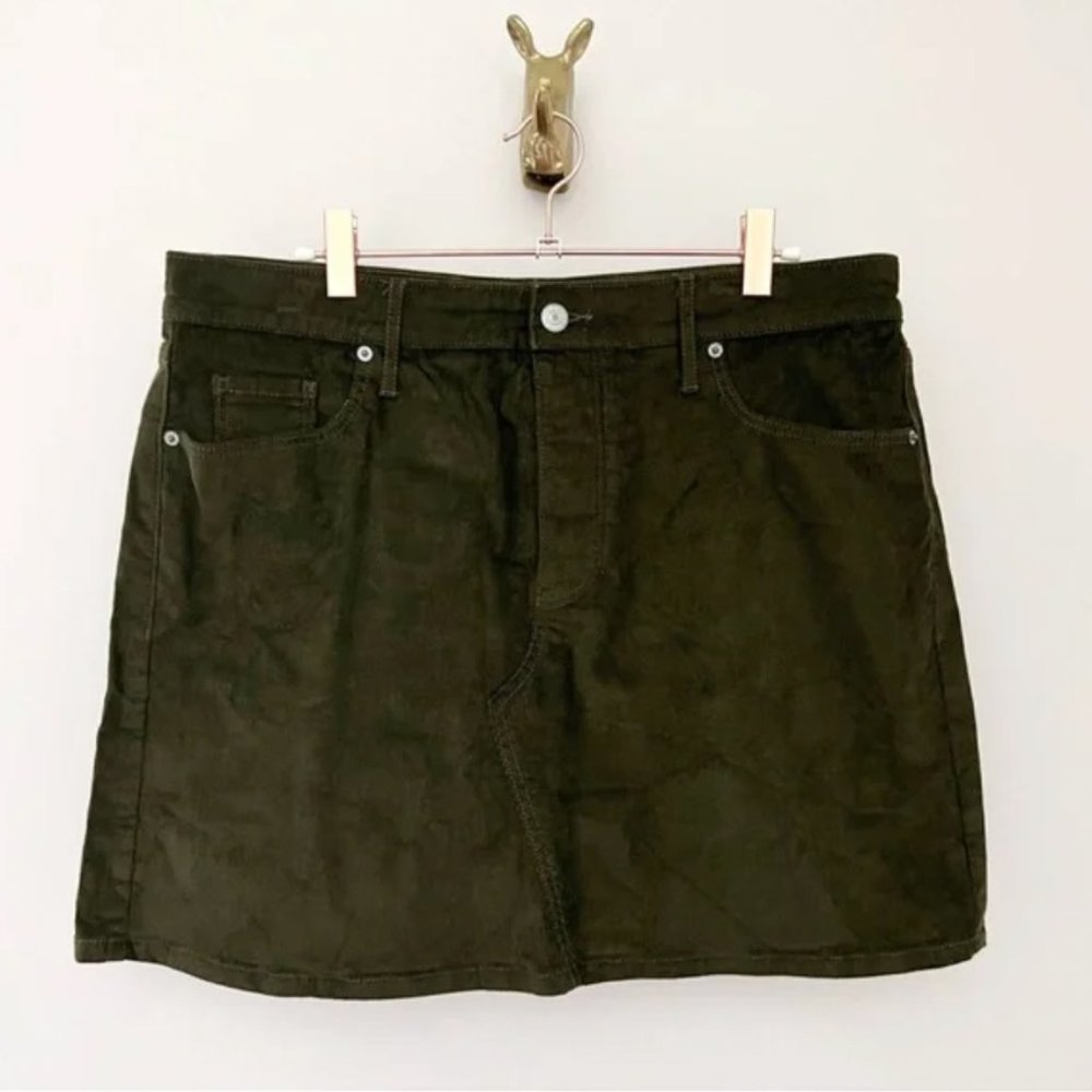 Women's Dark green corduroy mini skirt - Picture 2 of 4